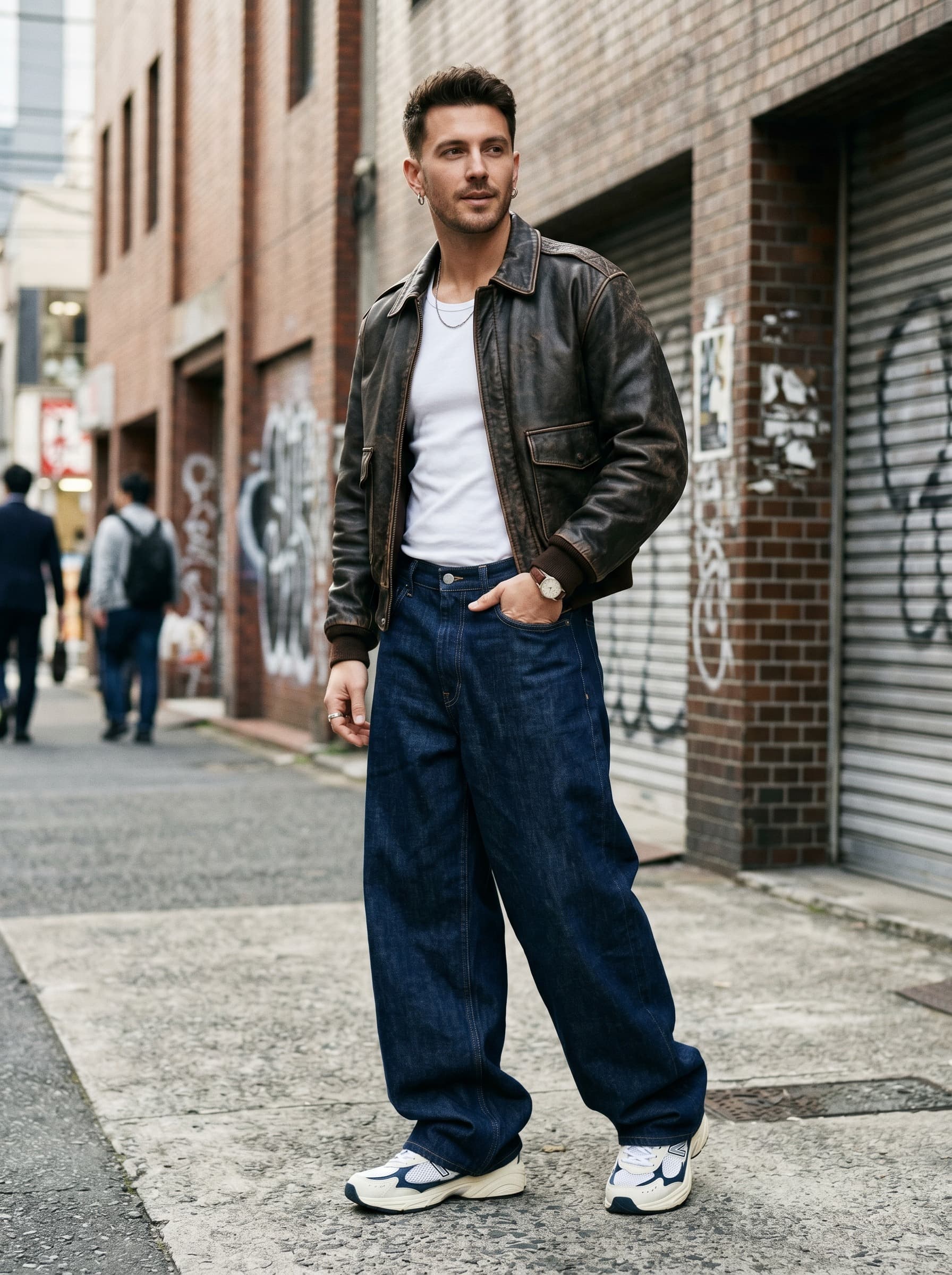 Menswear fashion editorial visual forecast of Extreme Volume and the Baggy Denim Paradigm.