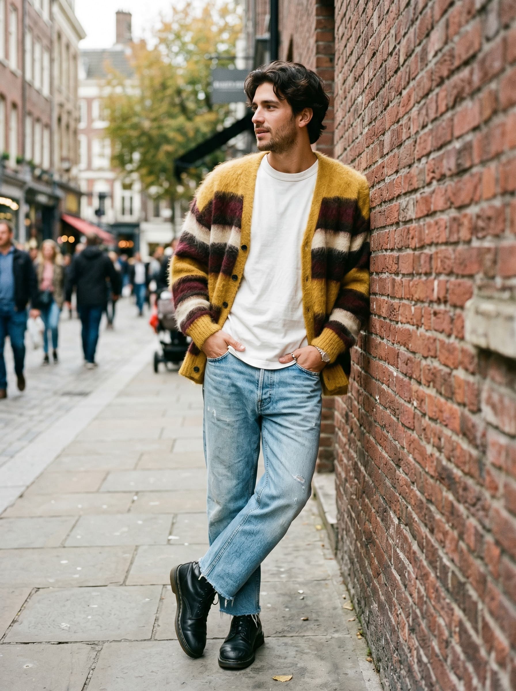 Menswear fashion editorial visual forecast of Tactile "Hairy" Knitwear and the Return of Grunge Comfort.