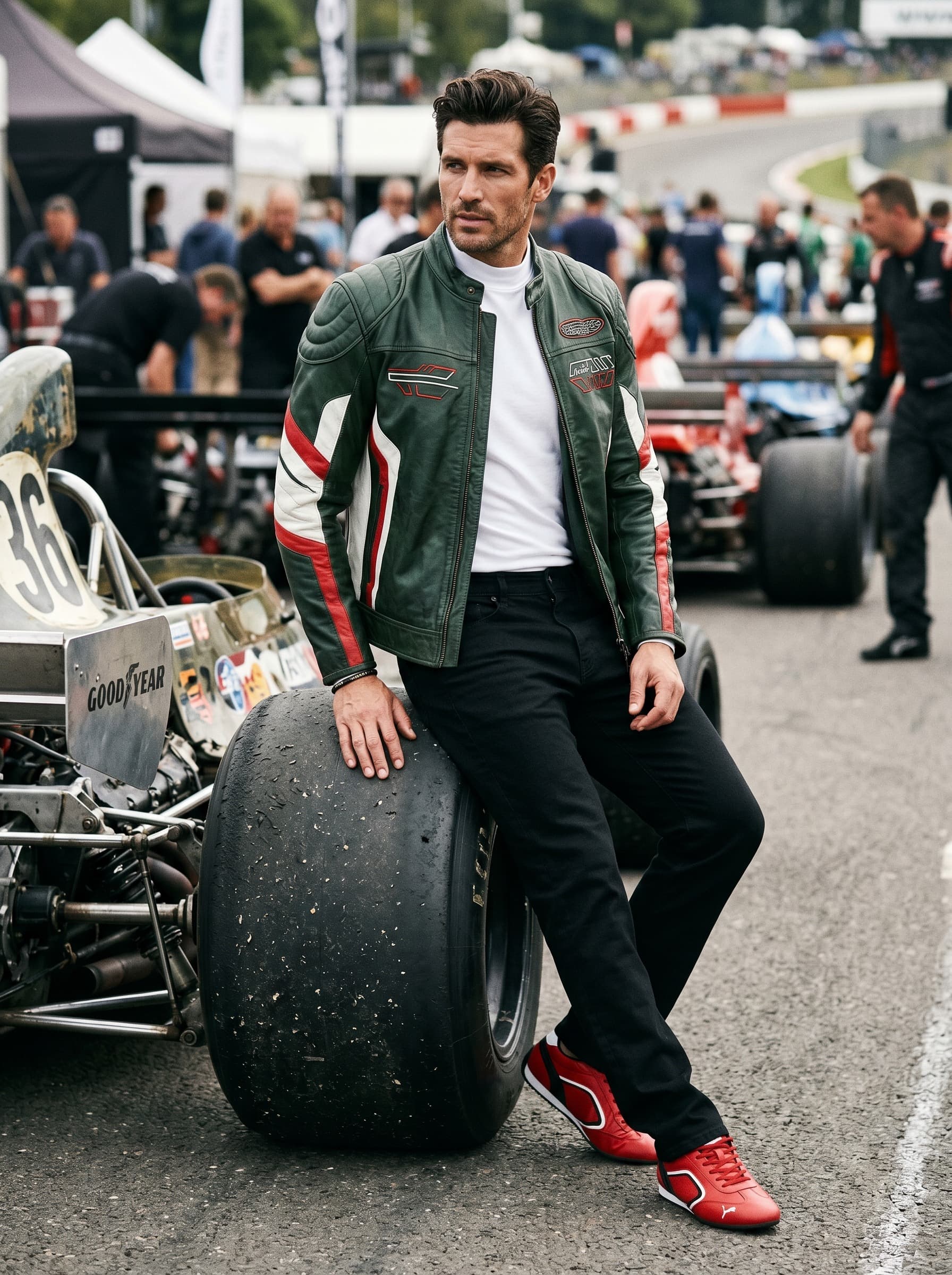 2026 menswear visual forecast showing motorsport paddock fashion.