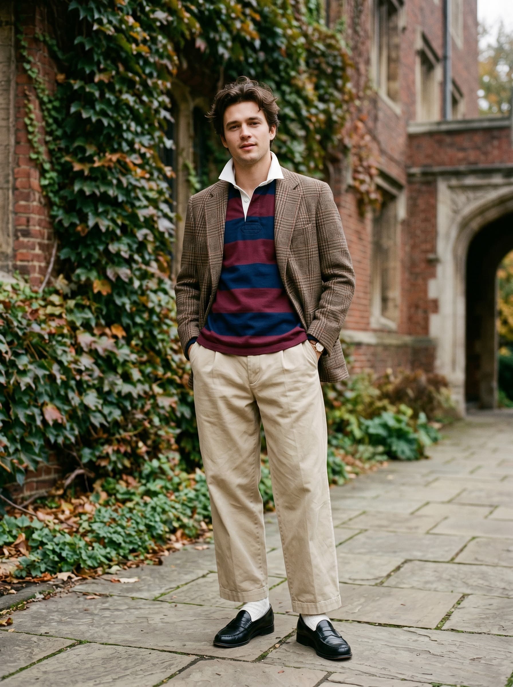 Menswear fashion editorial visual forecast of The "New Ivy" and Subversive Prep Revival.