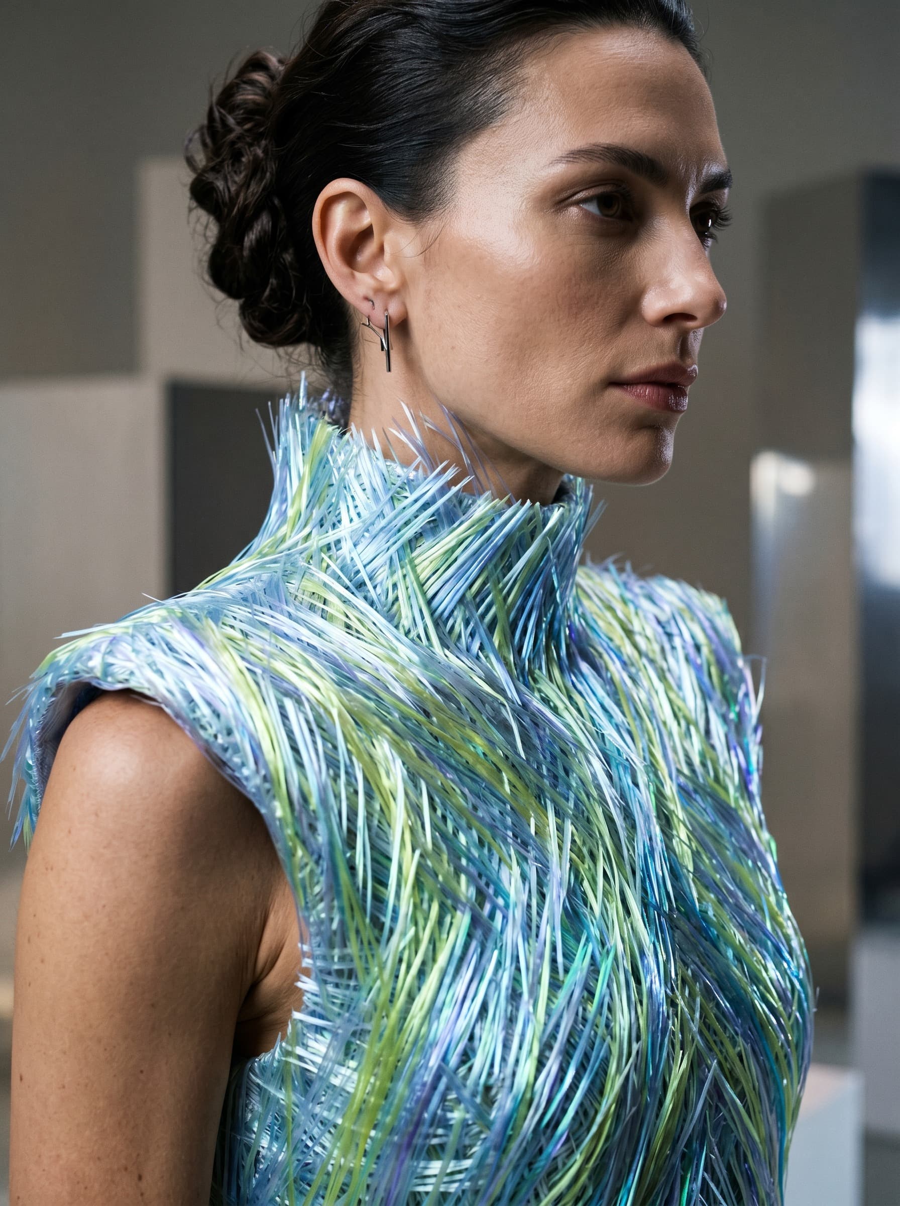 2026 womenswear visual forecast showing kinetic fiberglass-like texture.