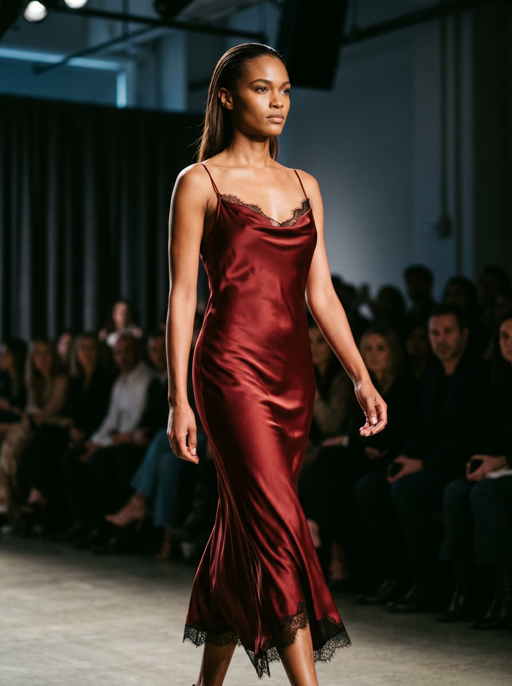 Fashion editorial visual forecast of Provocative Minimalism and the 1990s Slip Dress Renaissance.