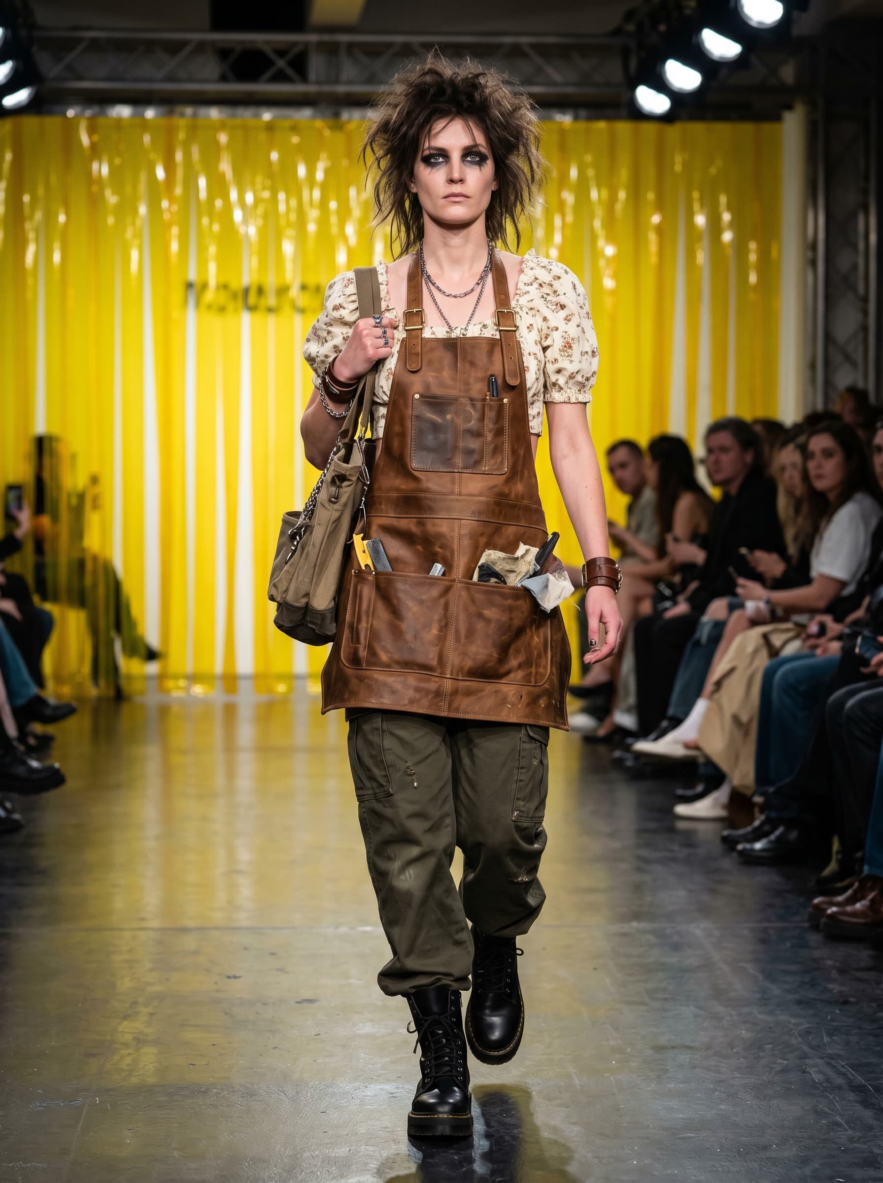 Fashion editorial visual forecast of Satirical Workwear: The Apron and the "Trad Wife 2.0" Phenomenon.