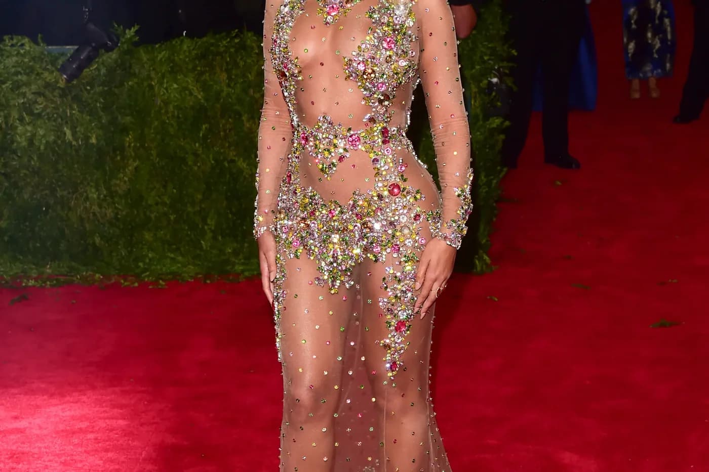 Beyonce in a sheer crystal Givenchy gown at the 2015 Met Gala.