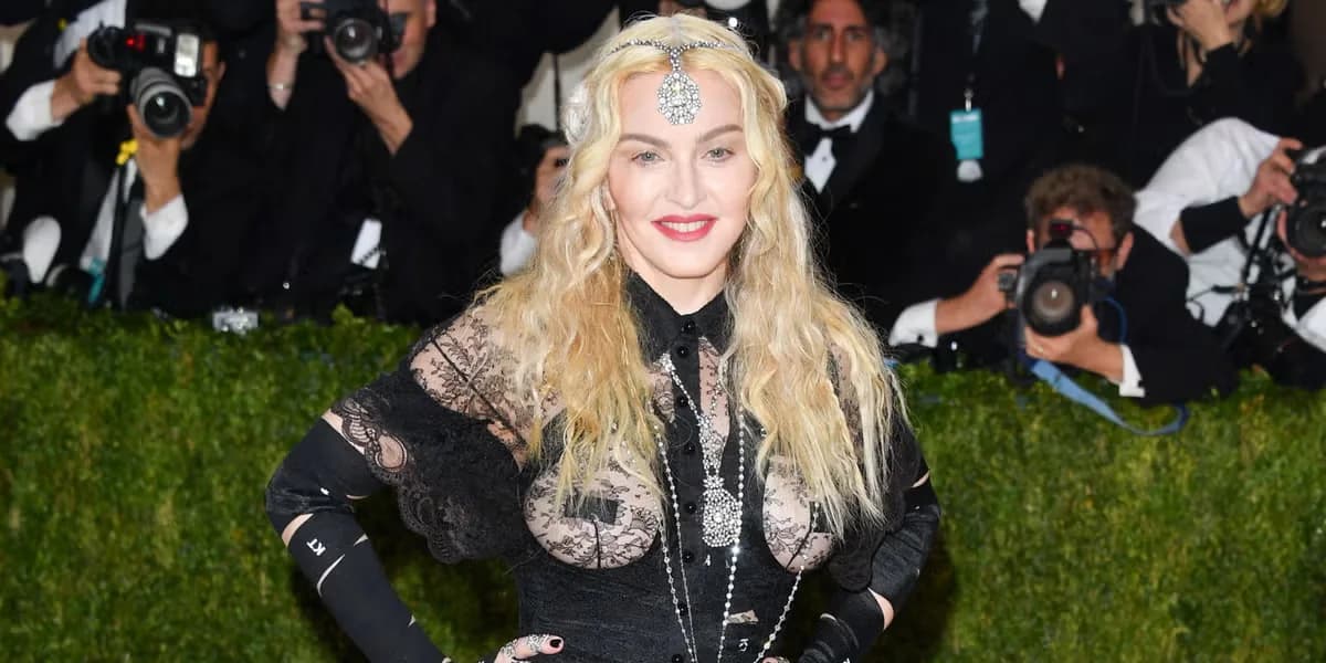 Madonna wearing a black Givenchy lace look at the 2016 Met Gala.
