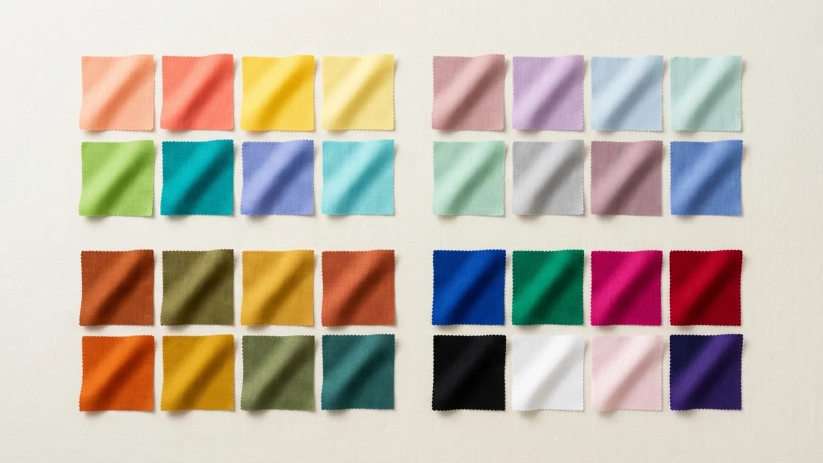 Text-free 12-season color palette matrix with spring, summer, autumn, and winter color families.