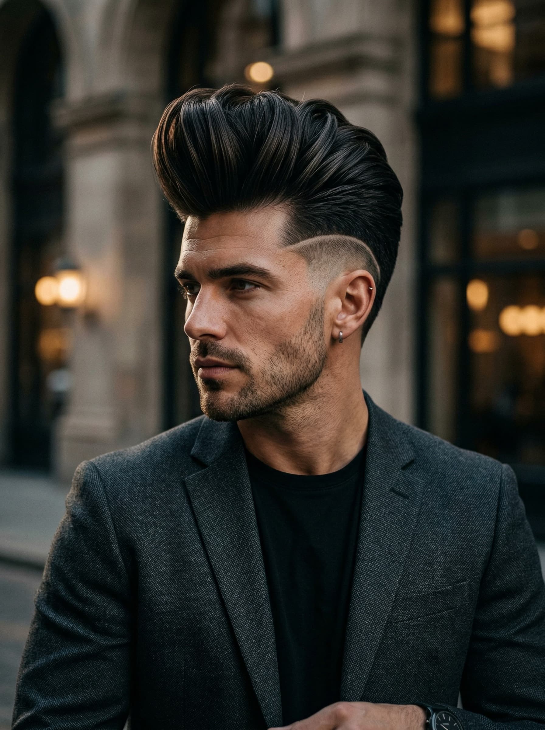 Feature illustration of The Modern Pompadour with Drop Fade.