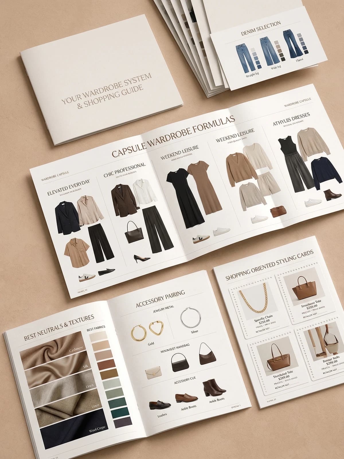auraDNA dossier preview showing capsule wardrobe formulas, shopping guidance, and accessory pairings